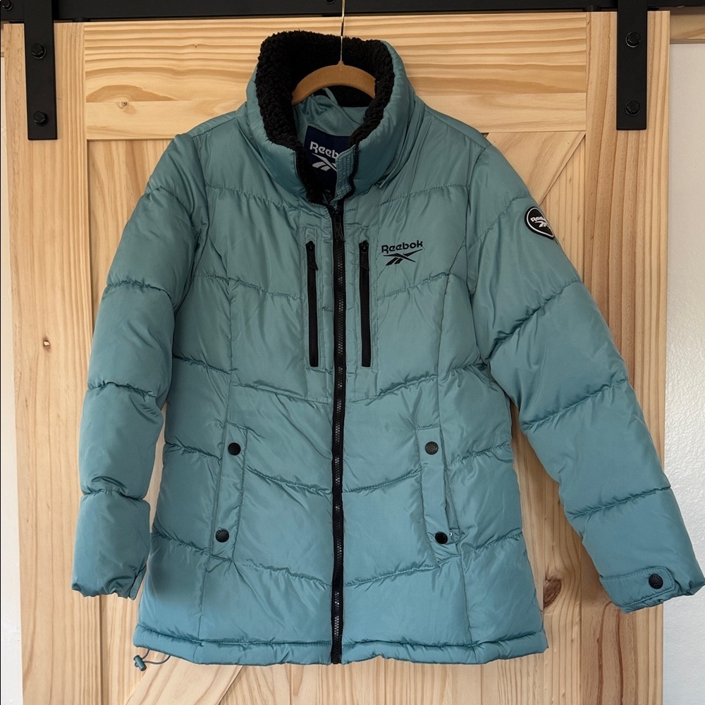 Reebok Teal Quilted Puffer Jacket with Black Trim